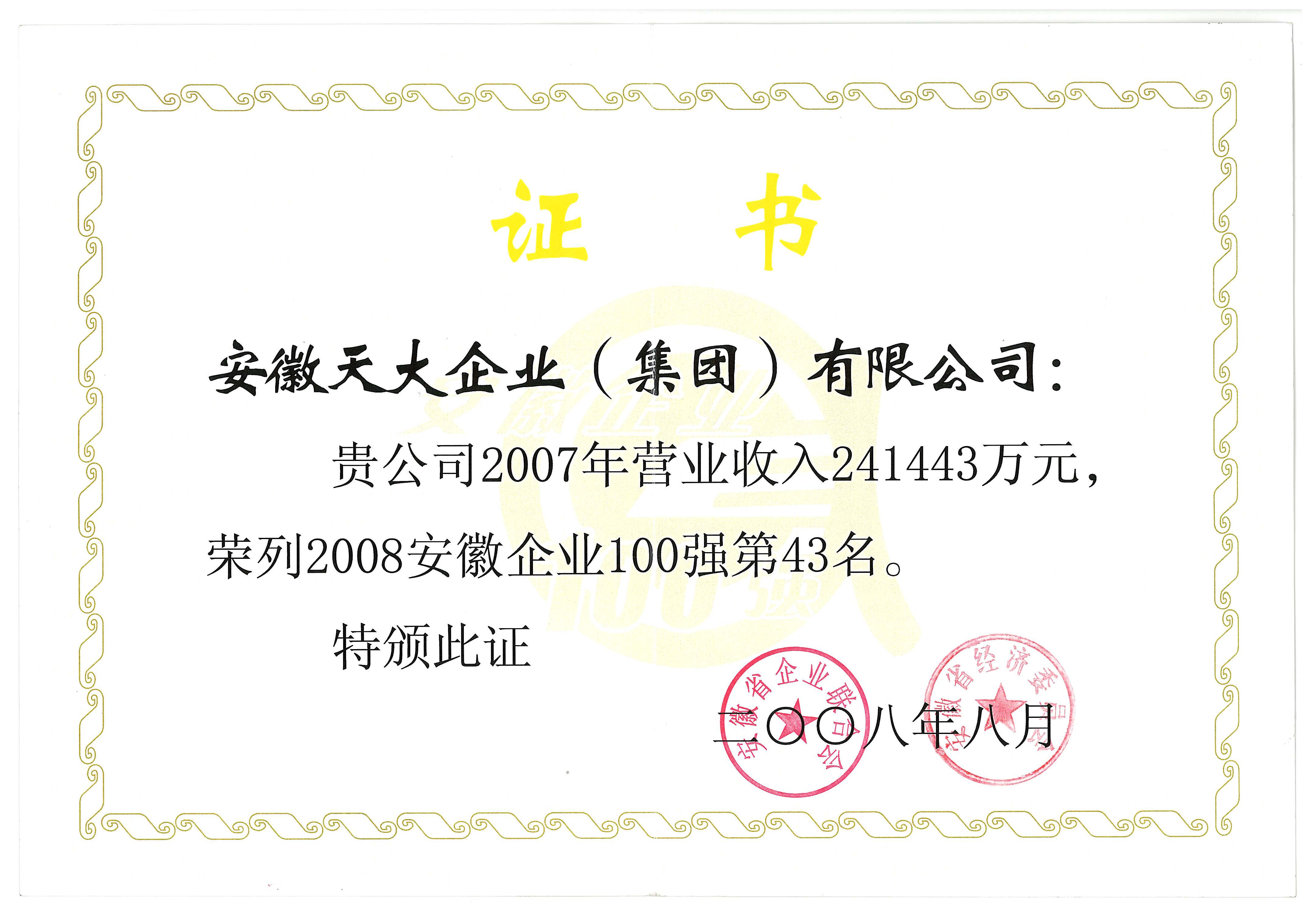安徽企業(yè)100強(qiáng)_2008